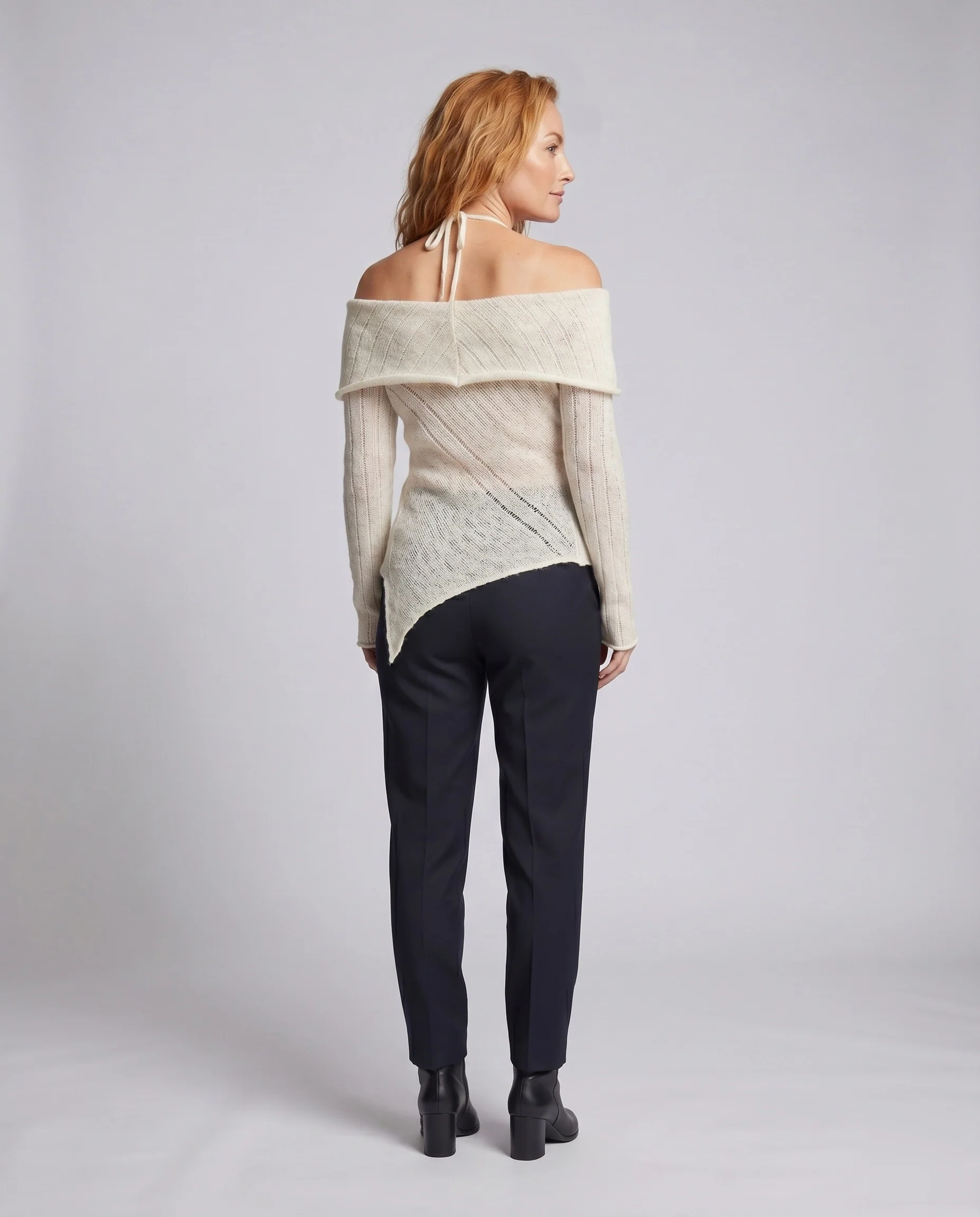 Damen Off-Shoulder Strickpullover mit Rippstruktur und asymmetrischem Saum - Image 4