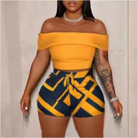 Damen Off-Shoulder Top und Hohe Taille Shorts Set R&B - Image 4