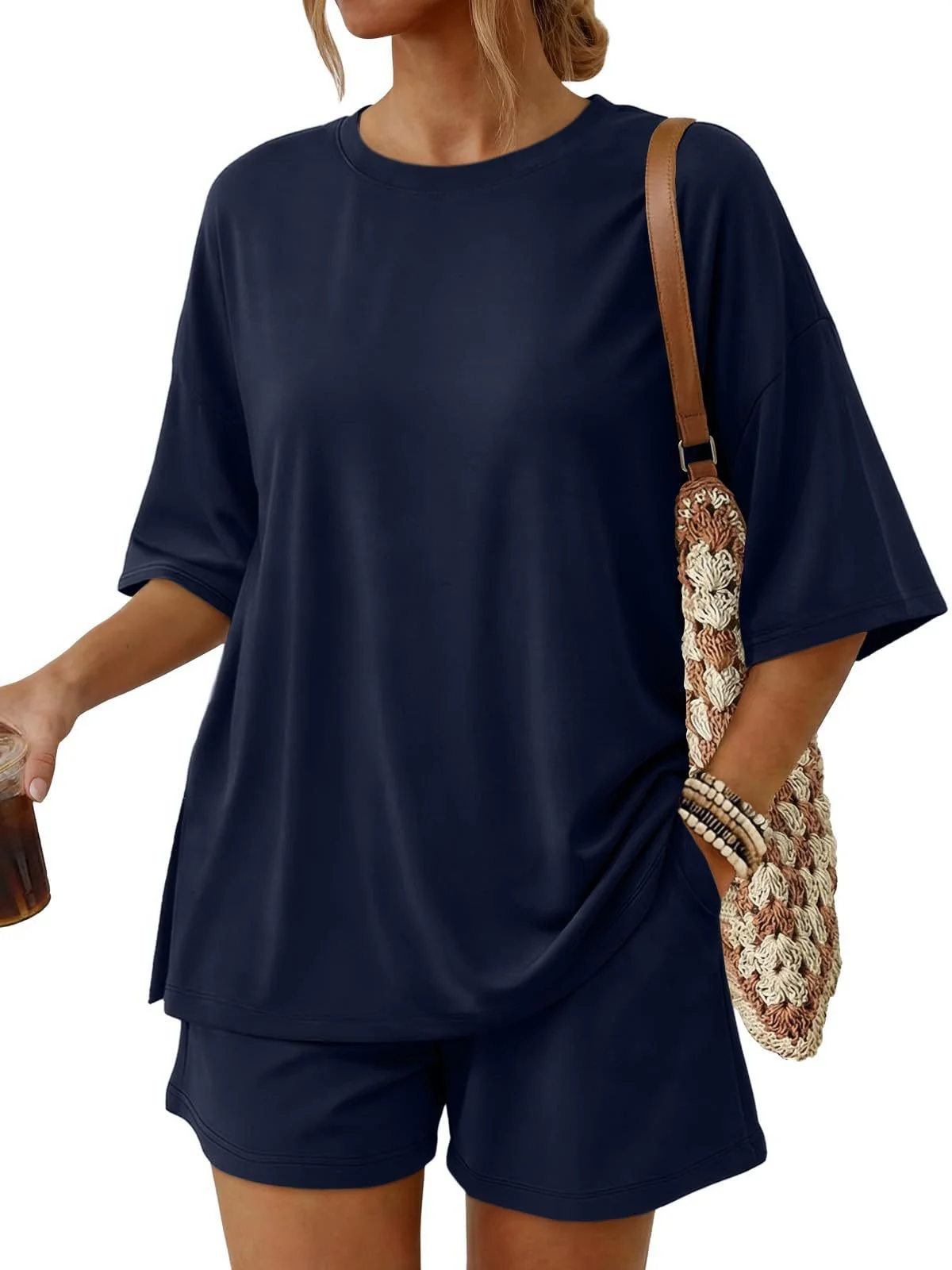 Damen Oversized Freizeit-Set mit kurzem Oberteil und lässiger Shorts R&B - Image 18