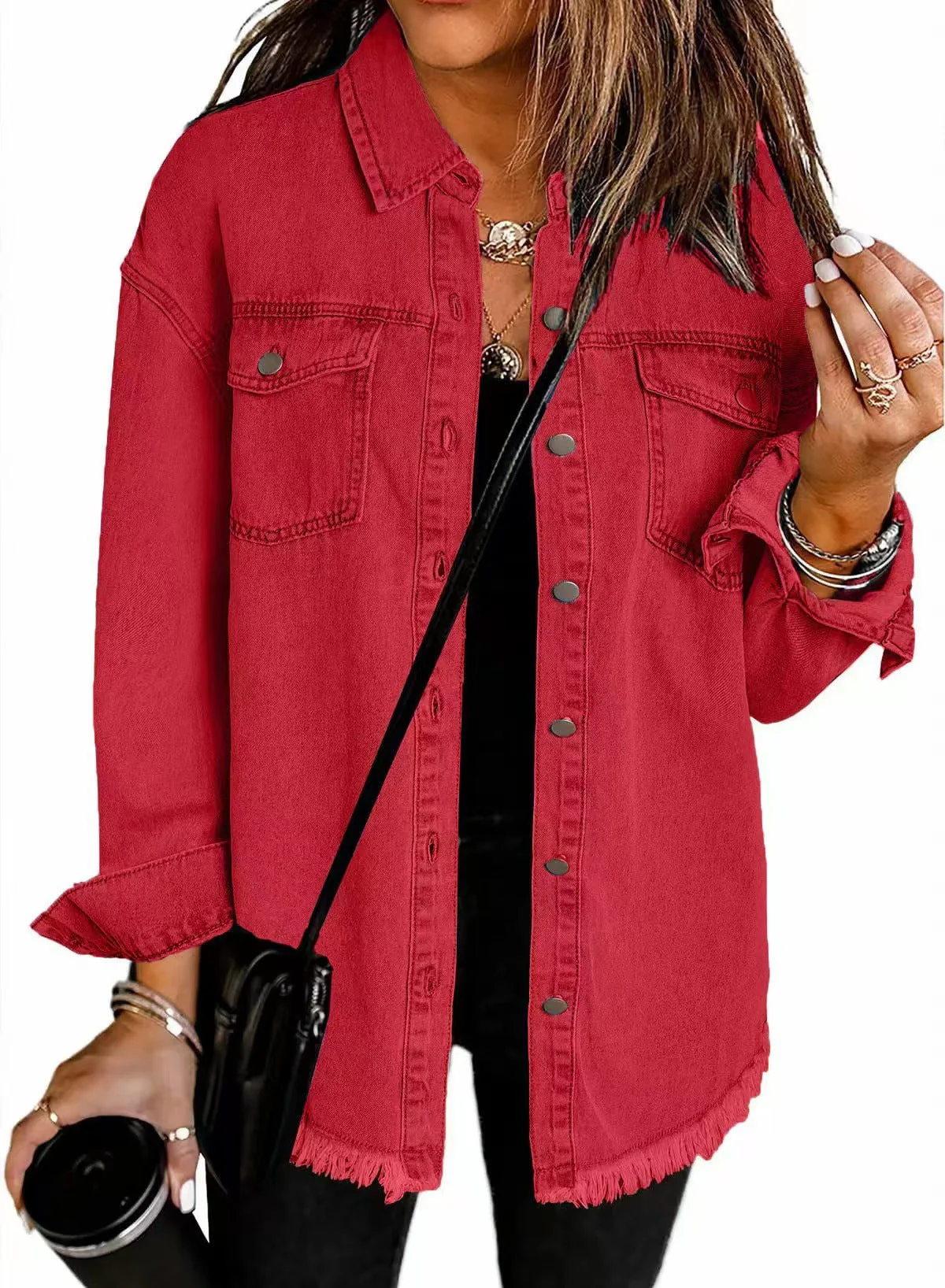 Damen Oversized Jeanshemd mit Fransen R&B - Image 10