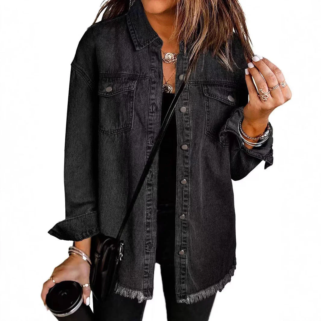 Damen Oversized Jeanshemd mit Fransen R&B - Image 3