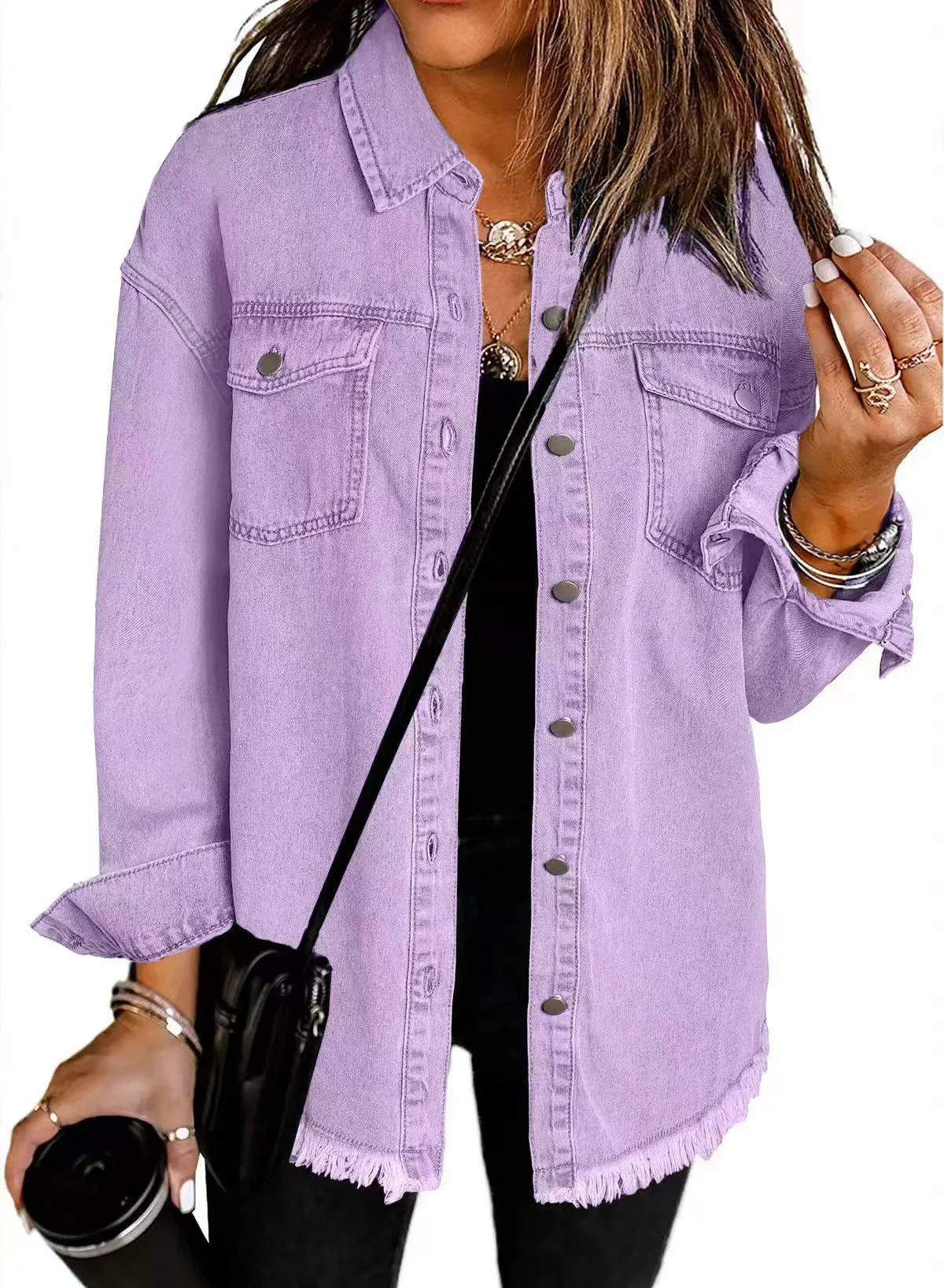 Damen Oversized Jeanshemd mit Fransen R&B - Image 6
