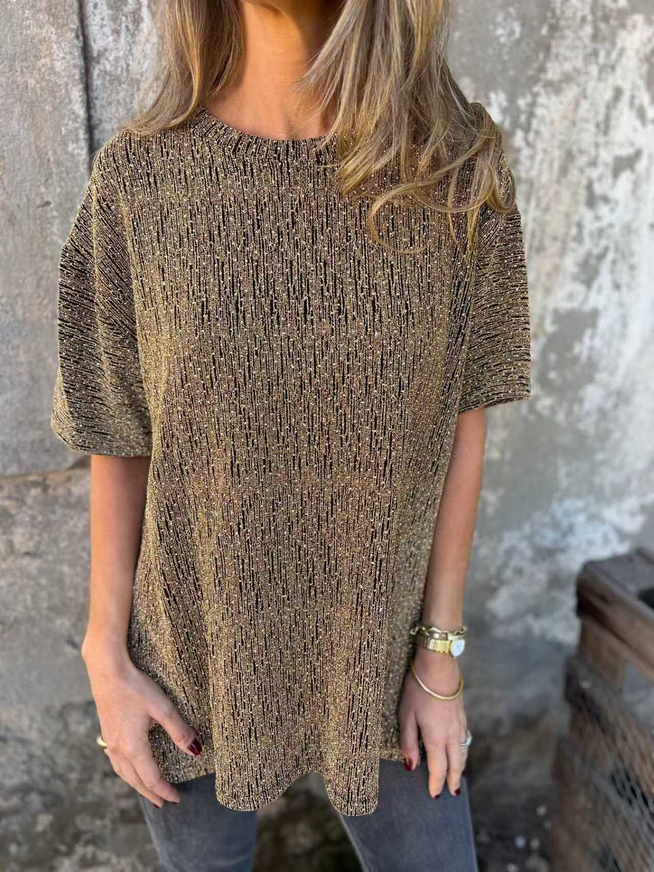 Damen Oversized T-Shirt mit Glitzersteinchen und lässigem Schnitt R&B - Image 6