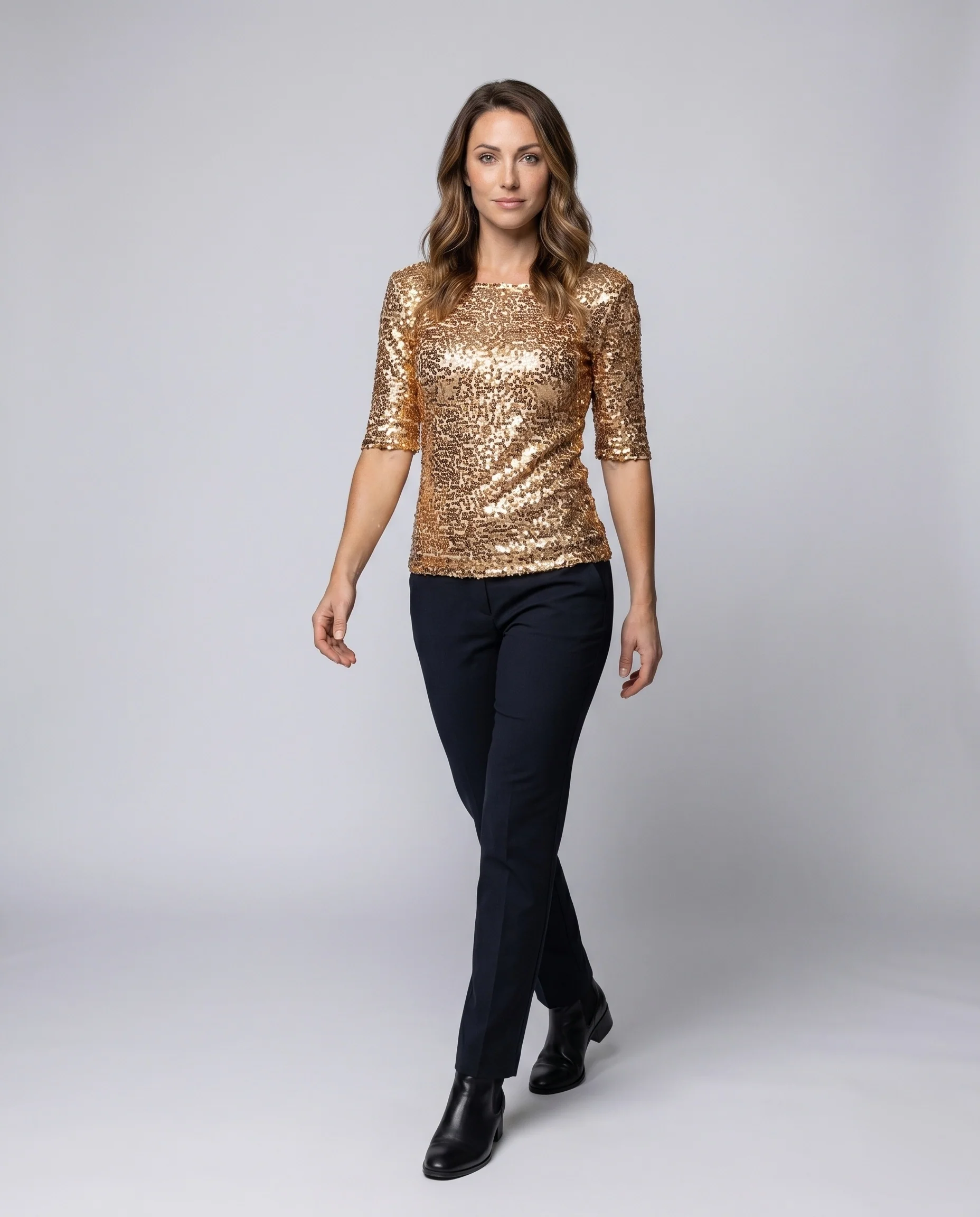 Damen Pailletten Oberteil mit schulterfreiem Design und fließender Passform R&B