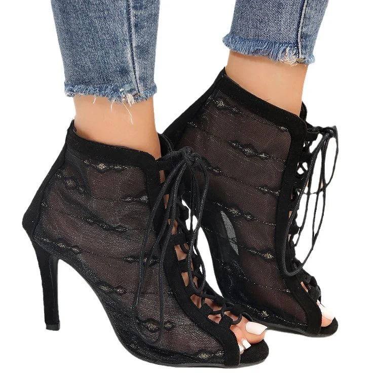 Damen Peep-Toe Stiefeletten mit Schnürung und transparentem Obermaterial R&B - Image 5