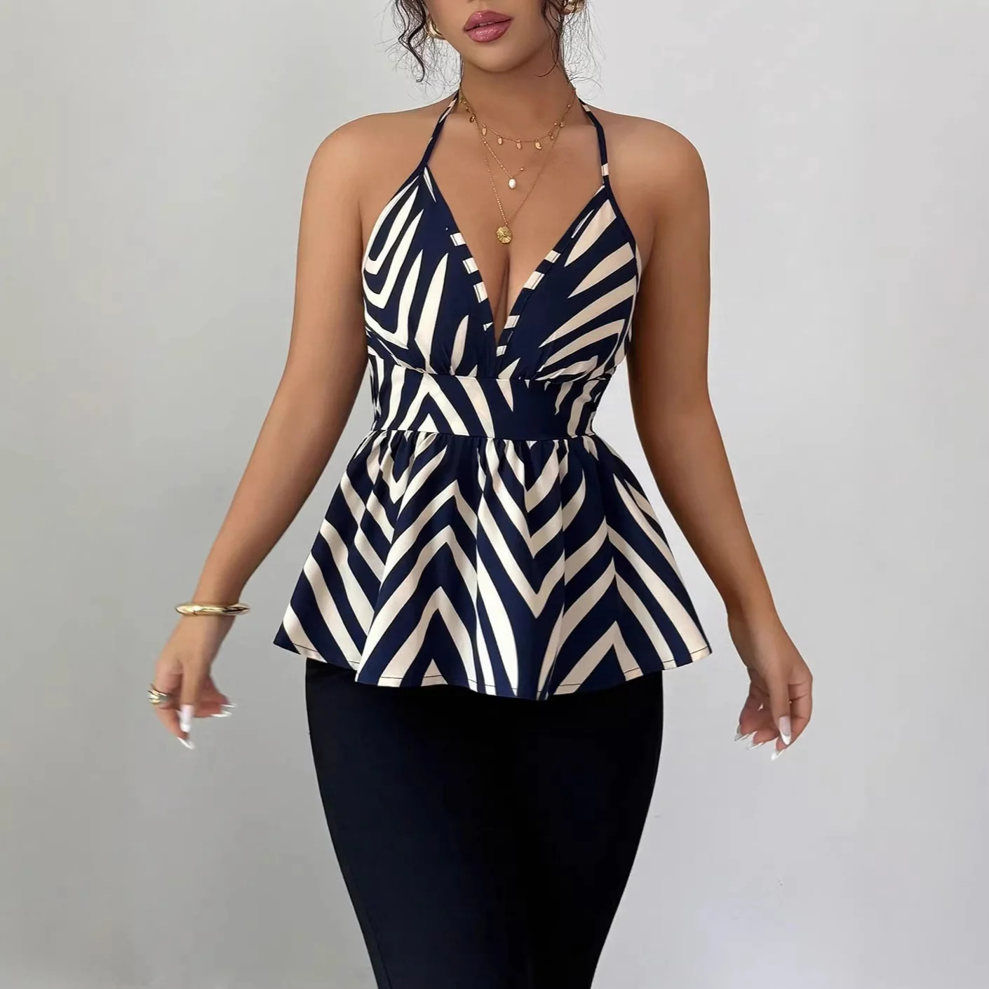 Damen Peplum-Top mit dekorativem V-Ausschnitt R&B - Image 4