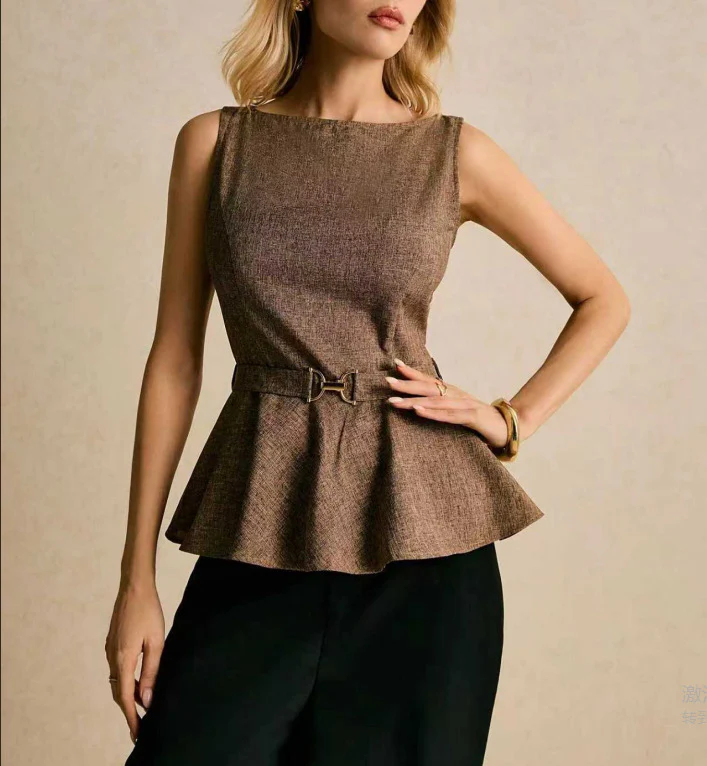 Damen Peplum Top mit schmalem Gürtel und klassischem Schnitt R&B - Image 3