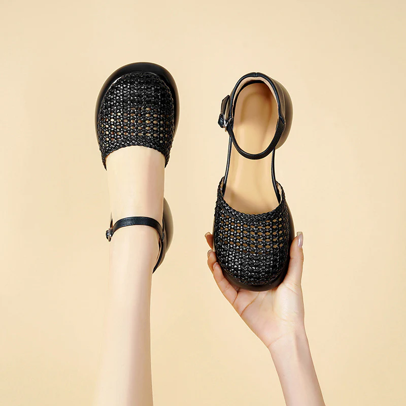 Damen Plateau-Sandaletten mit geflochtenem Design und komfortablem Ankle Strap R&B - Image 4