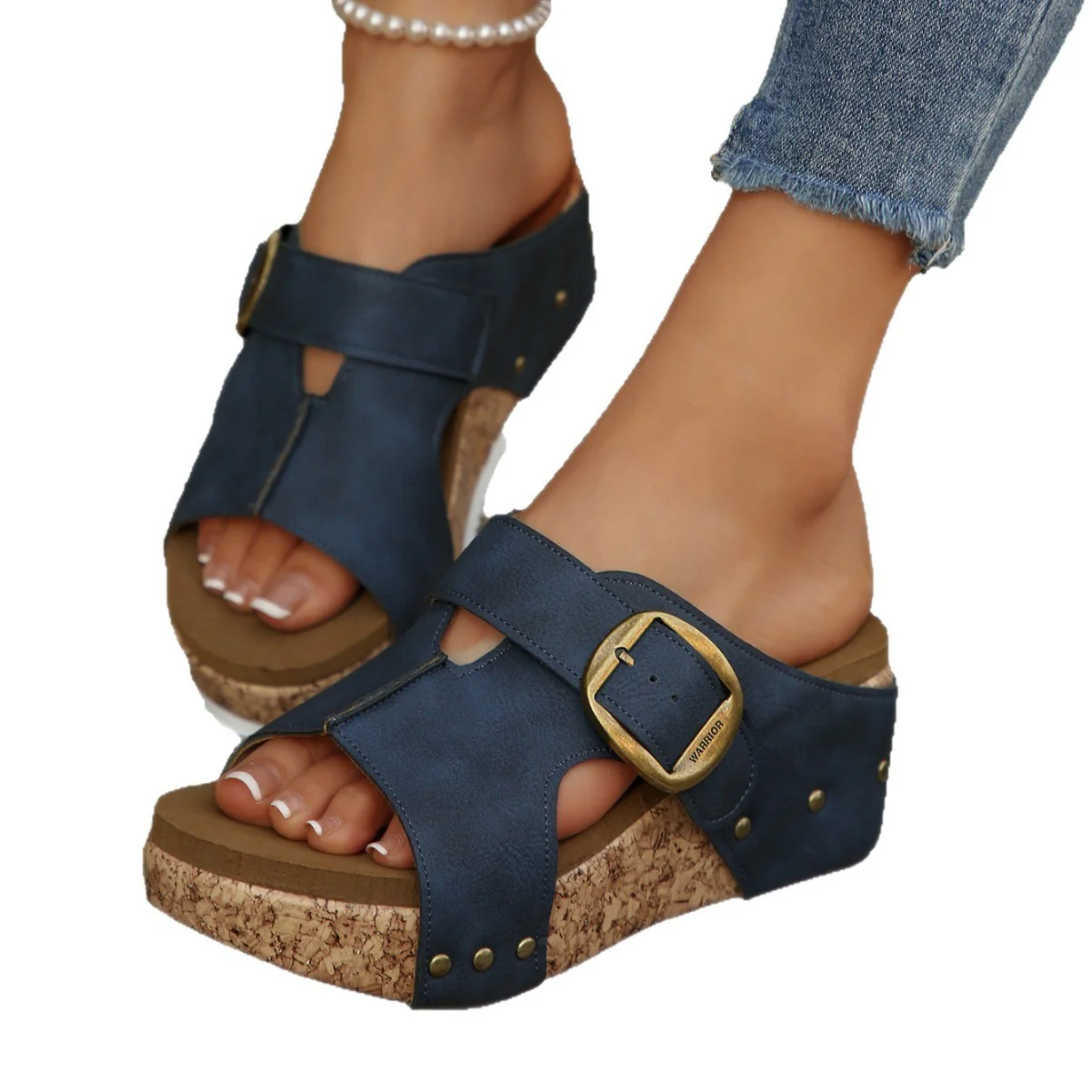 Damen Plattform Sandalen mit dekorativem Riemchen und komfortabler Korksohle R&B - Image 5