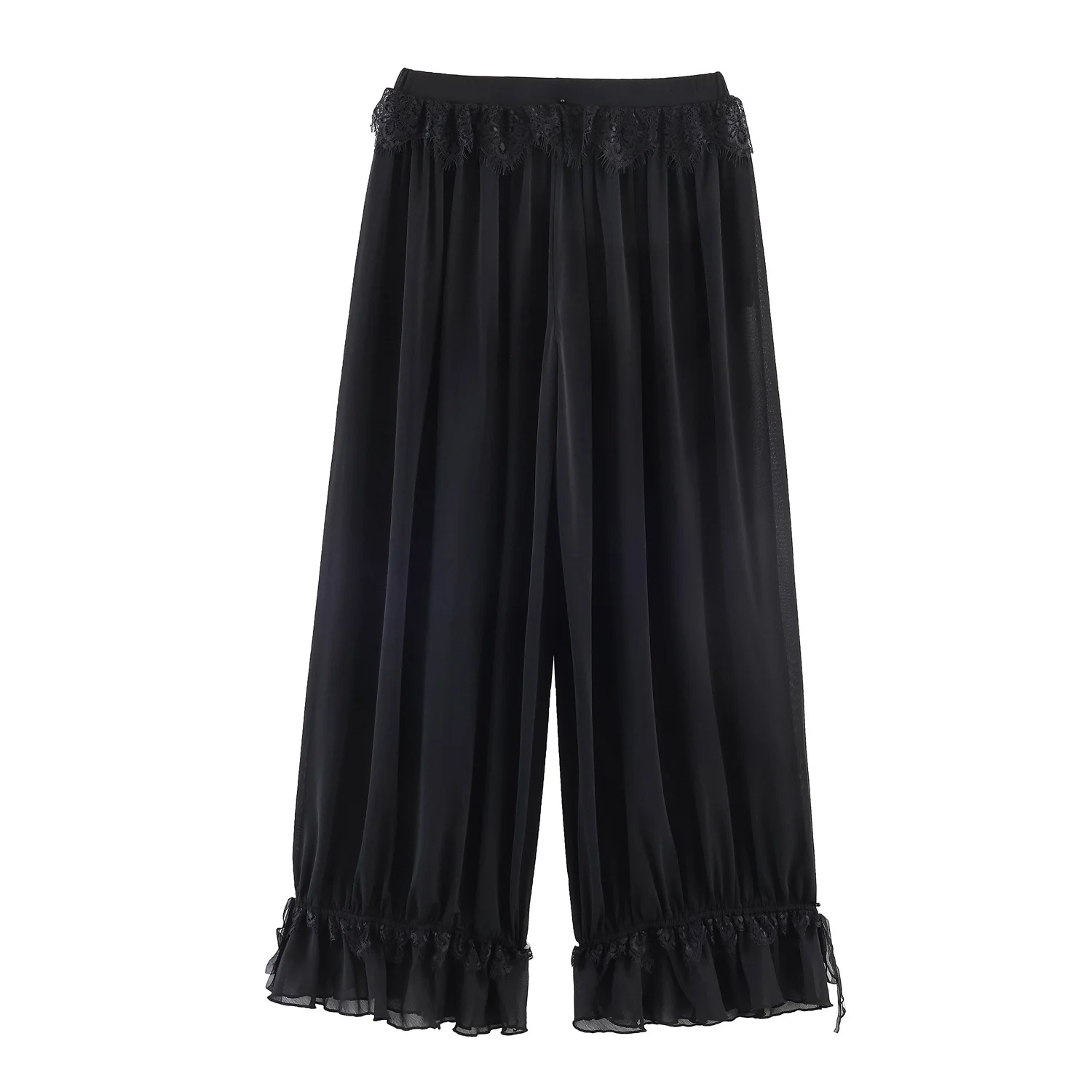 Damen Plissee-Party-Hose mit Spitzenbesatz und elastischem Bund R&B - Image 2