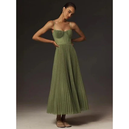 Damen Plissiertes Maxikleid mit Bustier-Oberteil und schwingendem Rock R&B - Image 7