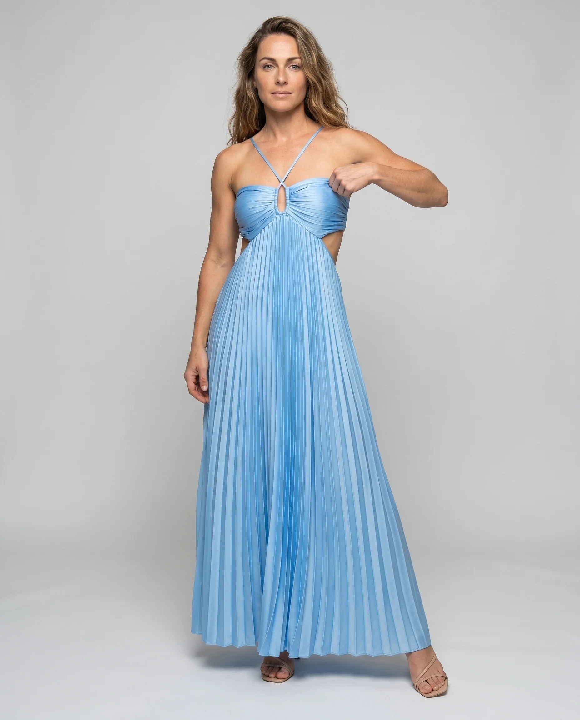 Damen Plissiertes Maxikleid mit schmalem Trägerdesign und elegantem Schnitt R&B