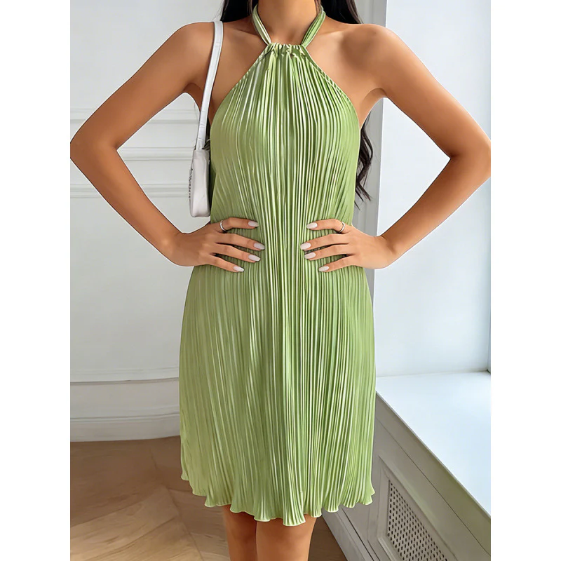 Damen Plissiertes Sommerkleid mit Neckholder und fließendem Schnitt R&B - Image 3