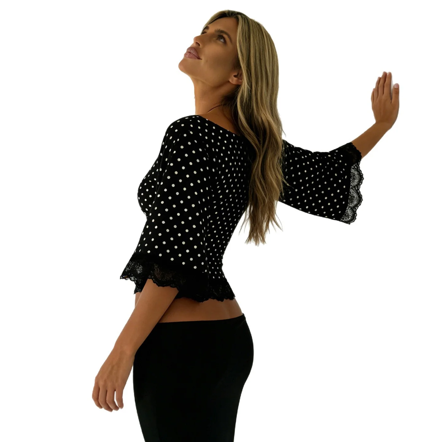 Damen Polka-Dot Blusenshirt mit Spitzenverzierung R&B - Image 5