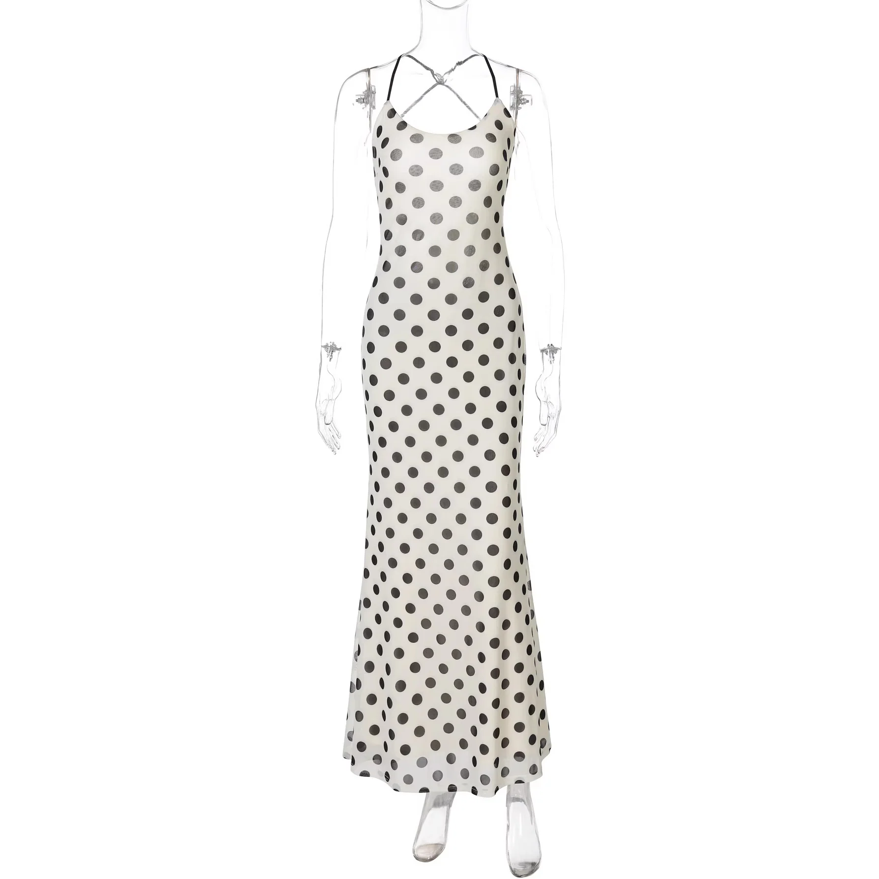 Damen Polka-Dots Maxikleid mit Spaghettiträgern und elegantem Schnitt R&B - Image 2