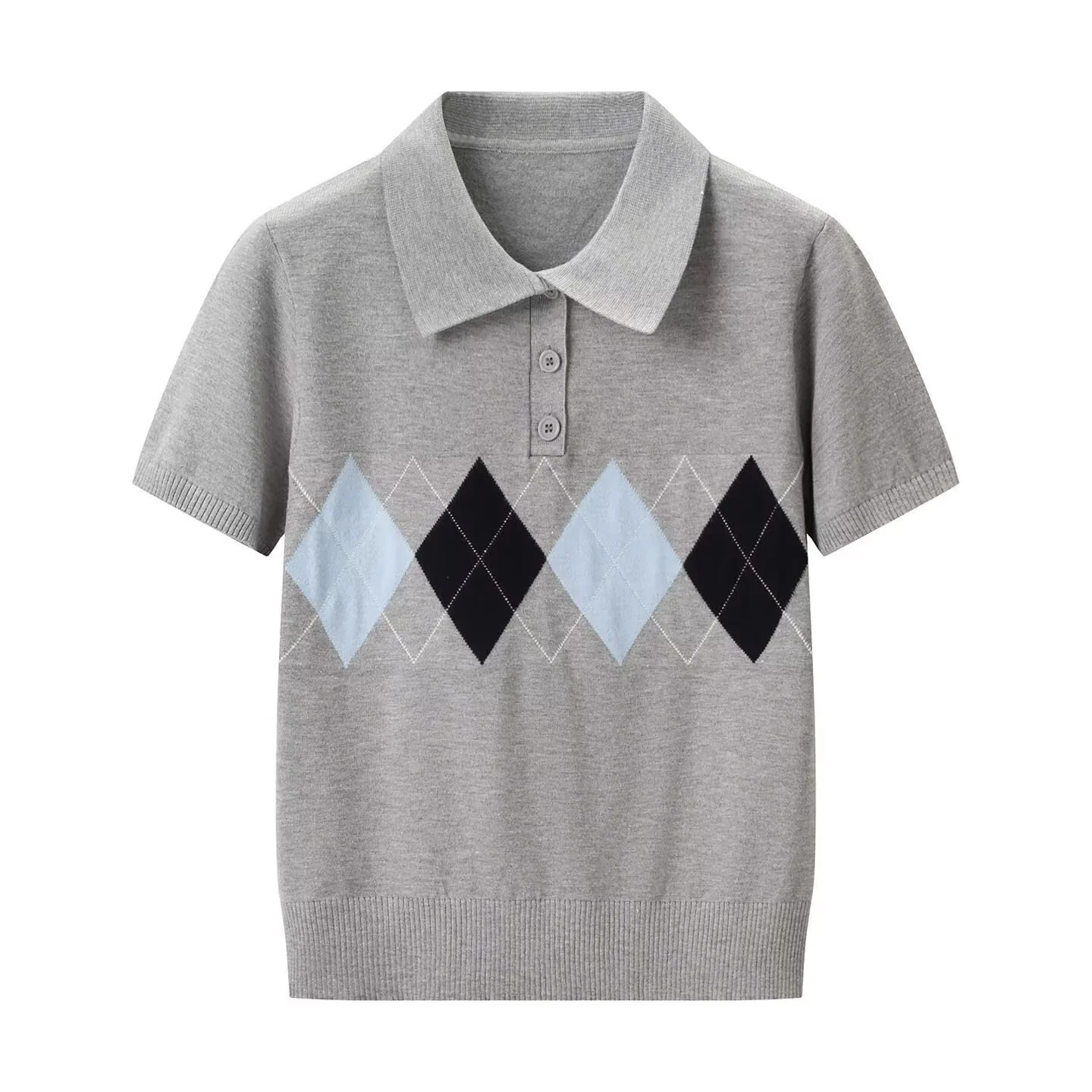 Damen Poloshirt mit modernem Rautenmuster und feinem Baumwollstoff R&B - Image 3