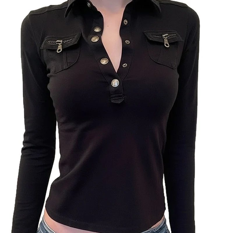 Damen Poloshirt mit stylischen Taschen und eleganten Druckknöpfen R&B - Image 5
