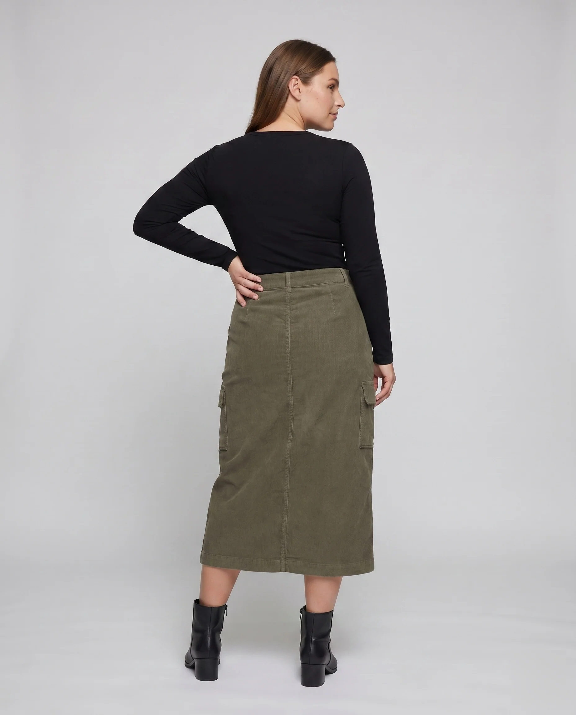 Damen praktische Cargo-Midirock mit seitlichen Taschen - Image 3