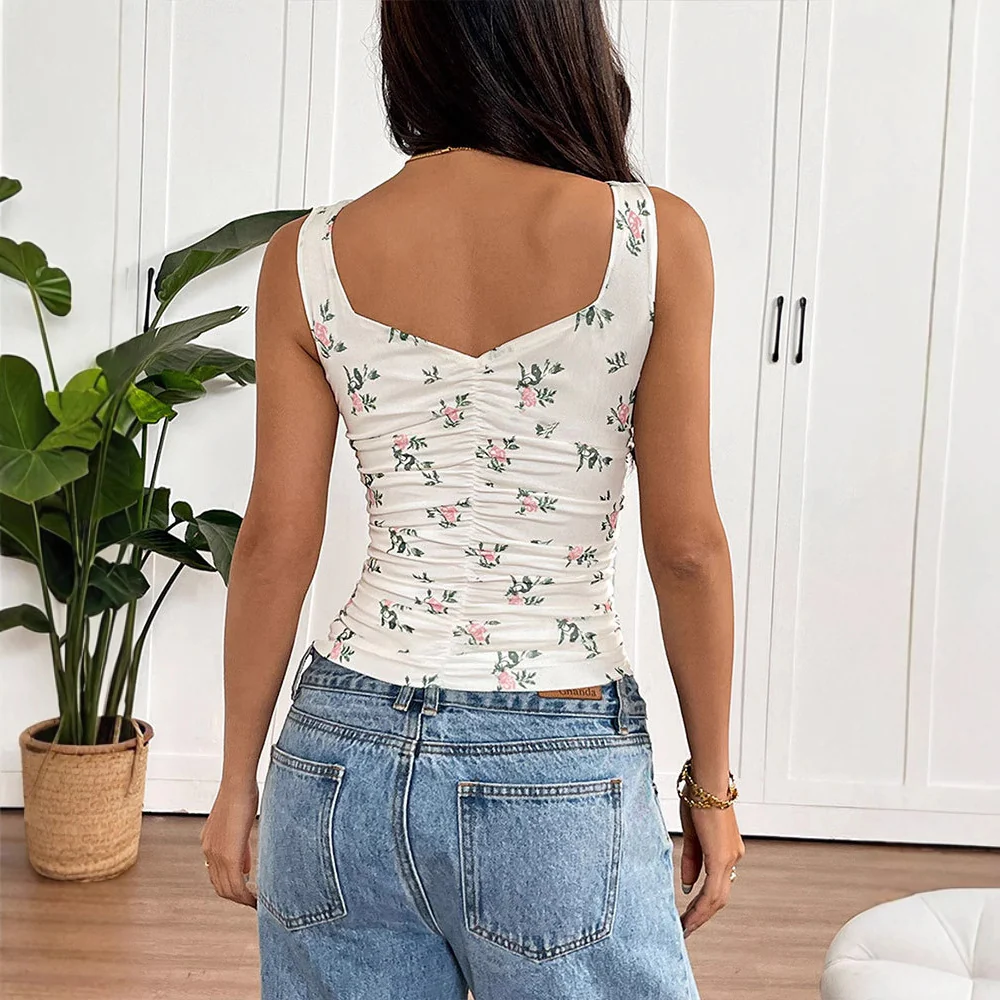 Damen Raffungstop mit floralem Design und figurbetonter Passform R&B - Image 4