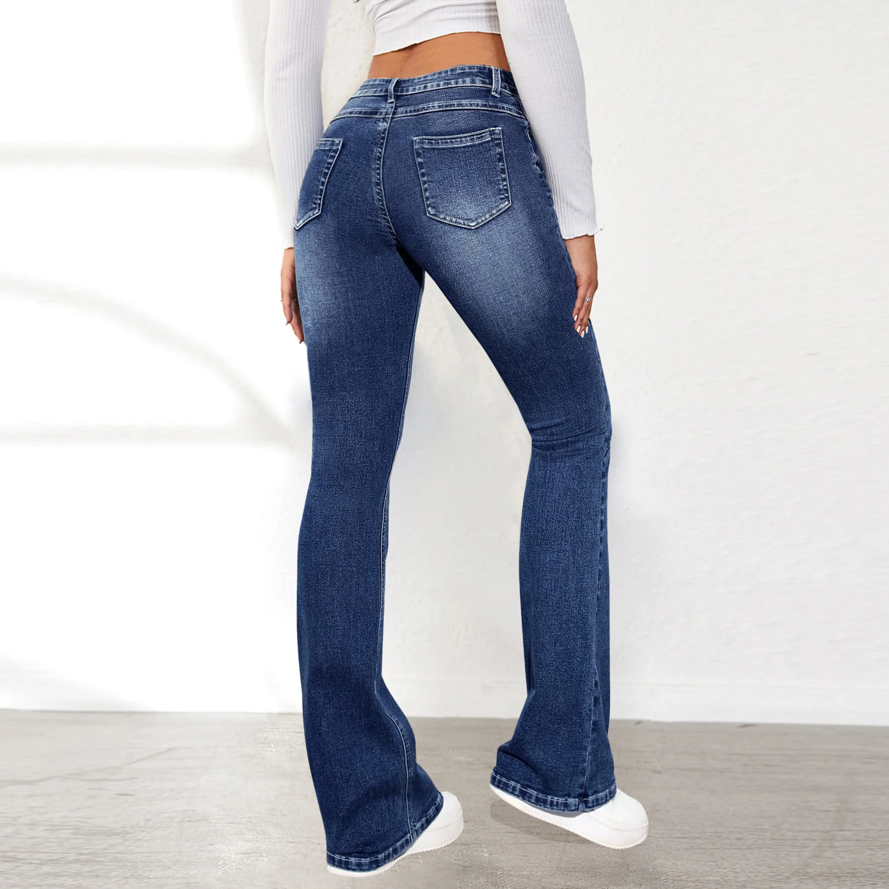 Damen Retro Flared Jeans im klassischen Design mit hohem Bund R&B - Image 3