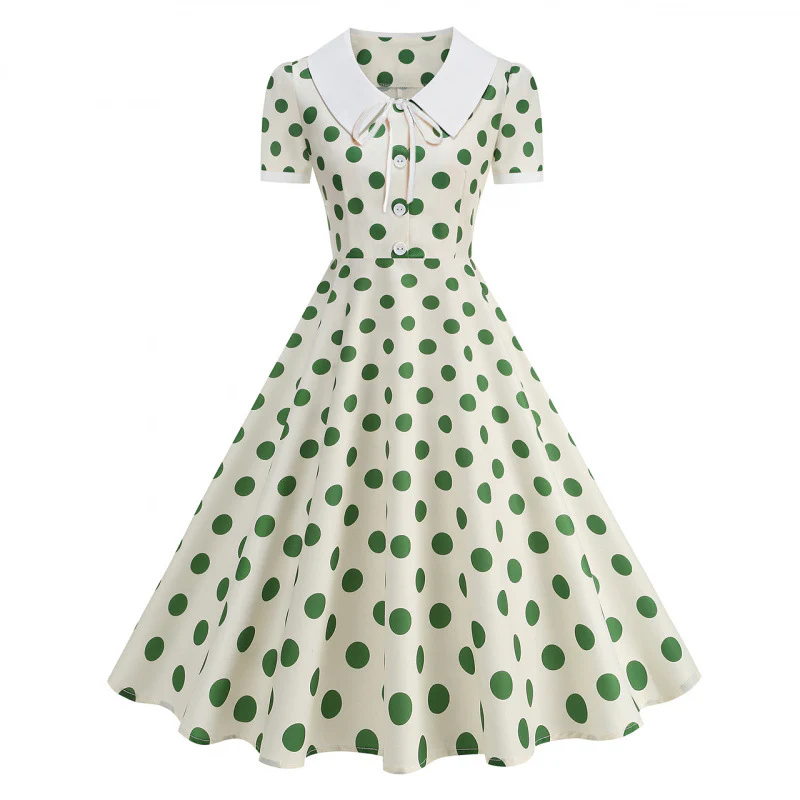 Damen Retro Maxikleid mit Kragen und Punkten R&B - Image 2