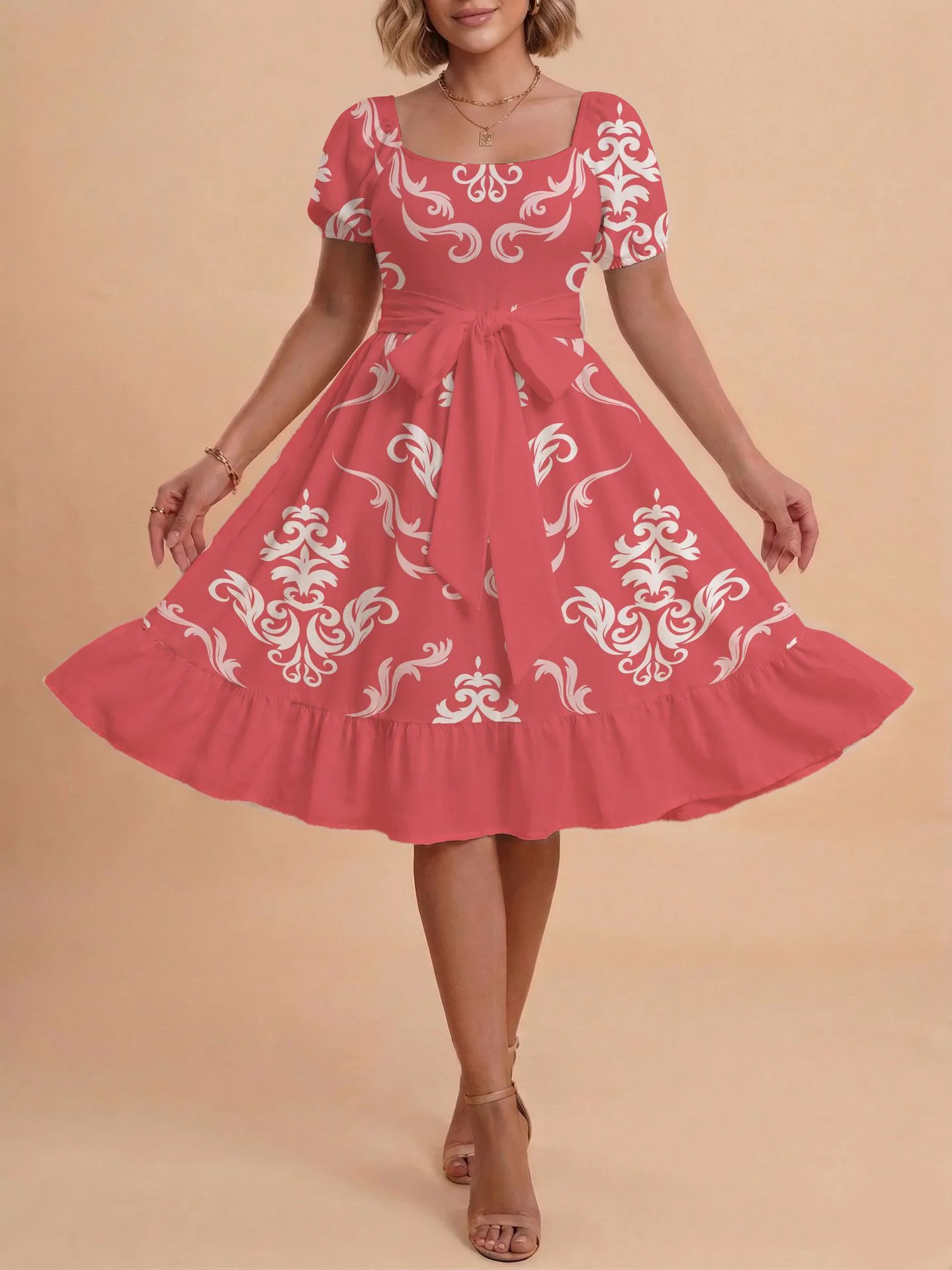 Damen Retro Maxikleid mit Puffärmeln und Taillengürtel R&B - Image 27
