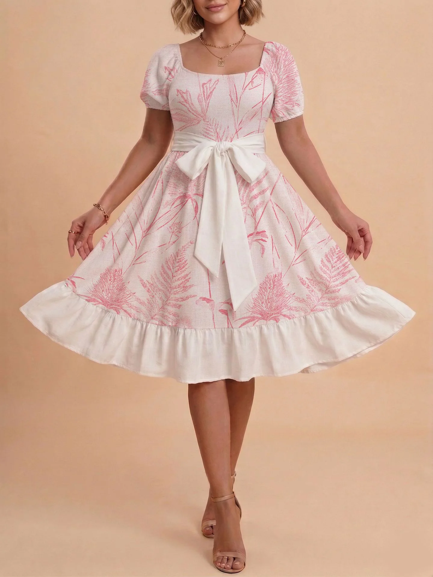 Damen Retro Maxikleid mit Puffärmeln und Taillengürtel R&B - Image 9