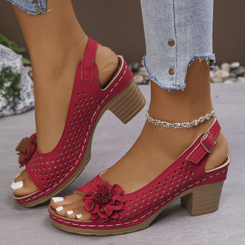 Damen Riemchen-Sandalen mit floralem Design und komfortablem Blockabsatz R&B - Image 7