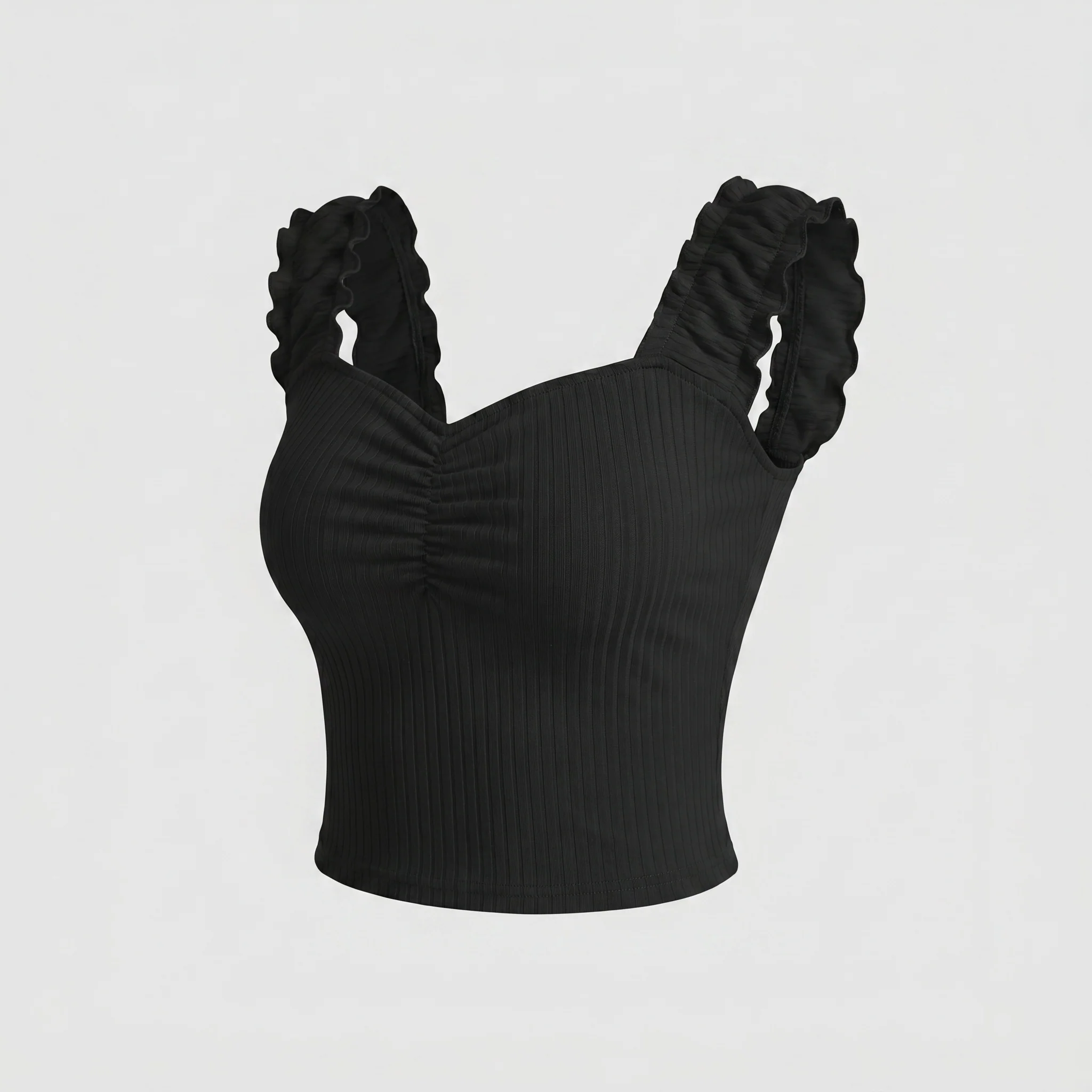 Damen Ripp-Crop-Top mit Rüschendetails und elegantem Auschnitt - Image 5