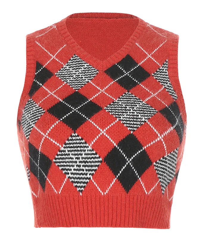 Damen ärmelloses Strickoberteil im modischen Argyle-Muster R&B - Image 16