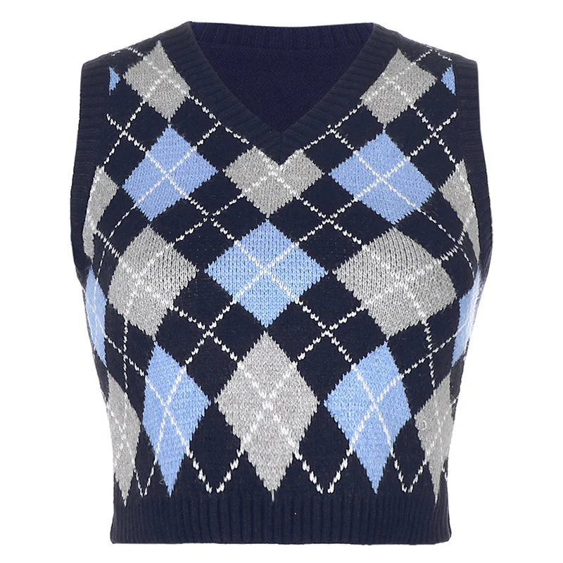 Damen ärmelloses Strickoberteil im modischen Argyle-Muster R&B - Image 5