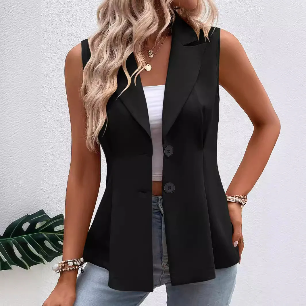 Damen ärmellose Blazerweste mit elegantem Schnitt und modischen Knopfdetails R&B