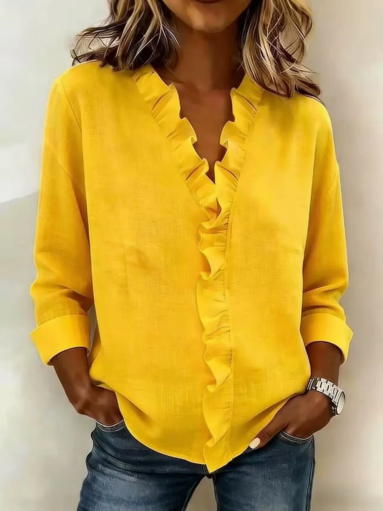 Damen romantische Bluse mit Rüschendetails und V-Ausschnitt R&B - Image 13