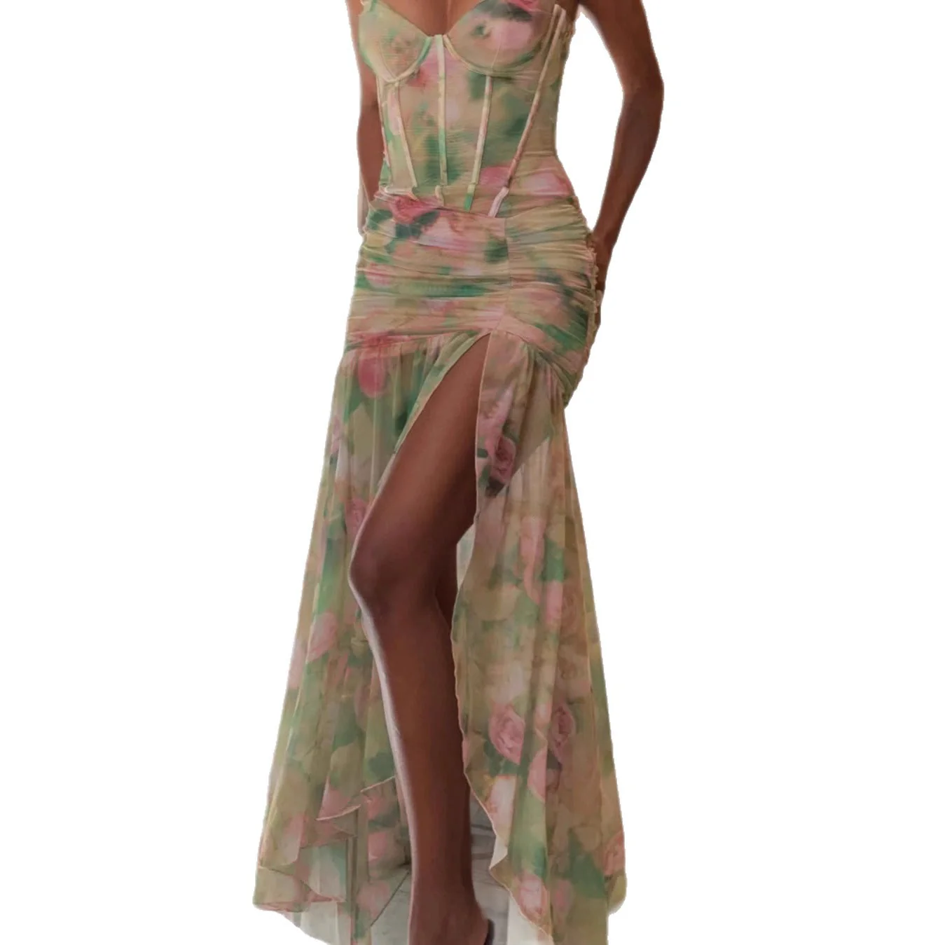 Damen romantisches Maxikleid mit floralem Druck und raffinierten Rüschendetails Heidi-Mode - Image 5
