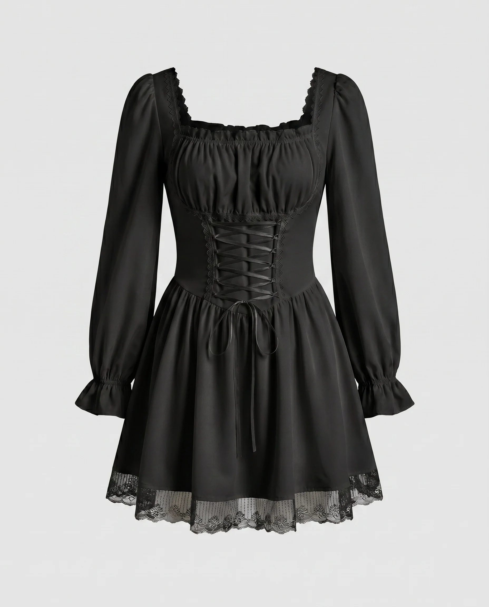 Damen romantisches Mini-Kleid mit Schnürung und Rüschendetails - Image 6