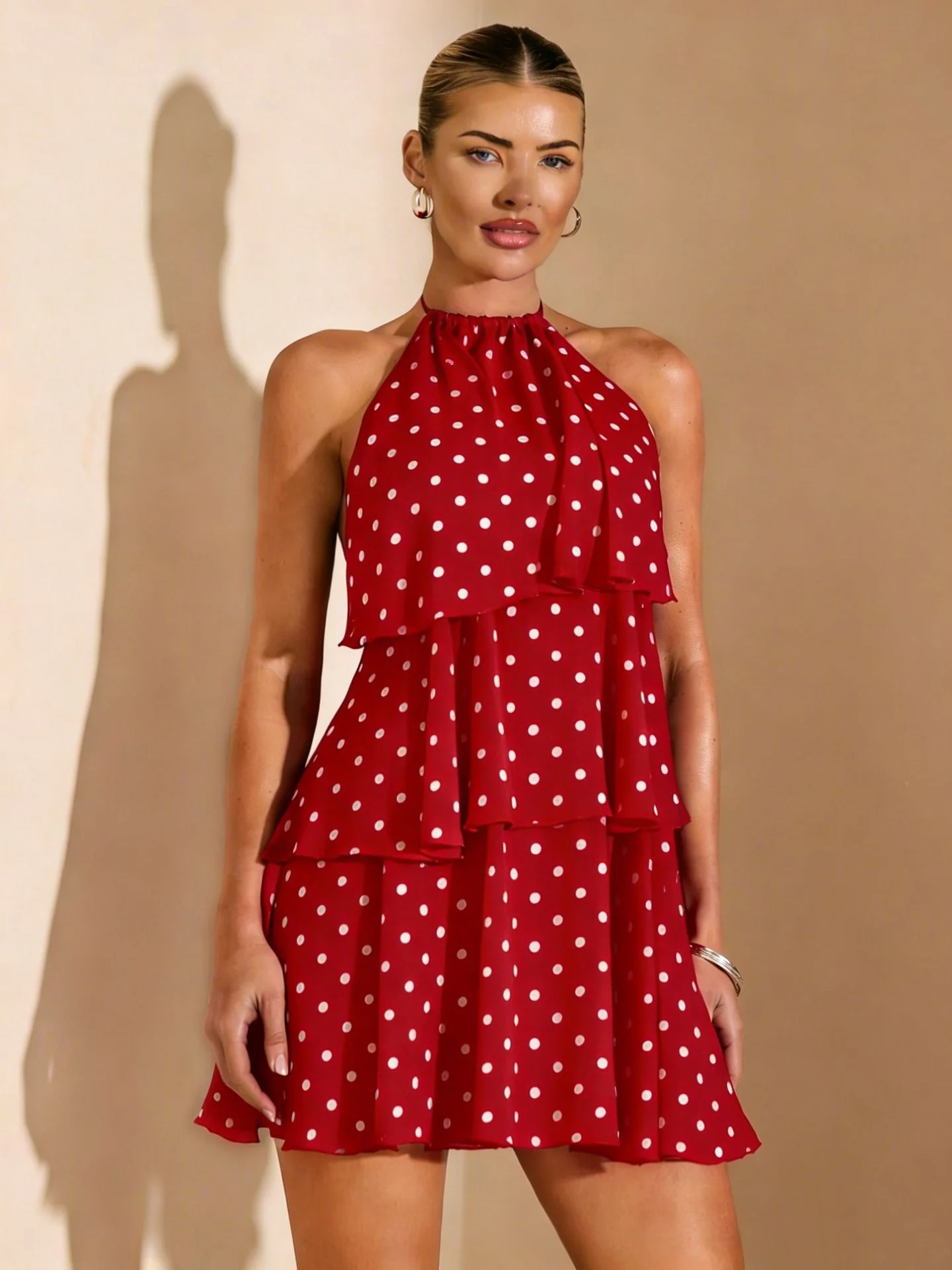 Damen Rüschensommerkleid mit gepunktetem Design und zauberhaftem Ausschnitt R&B - Image 3