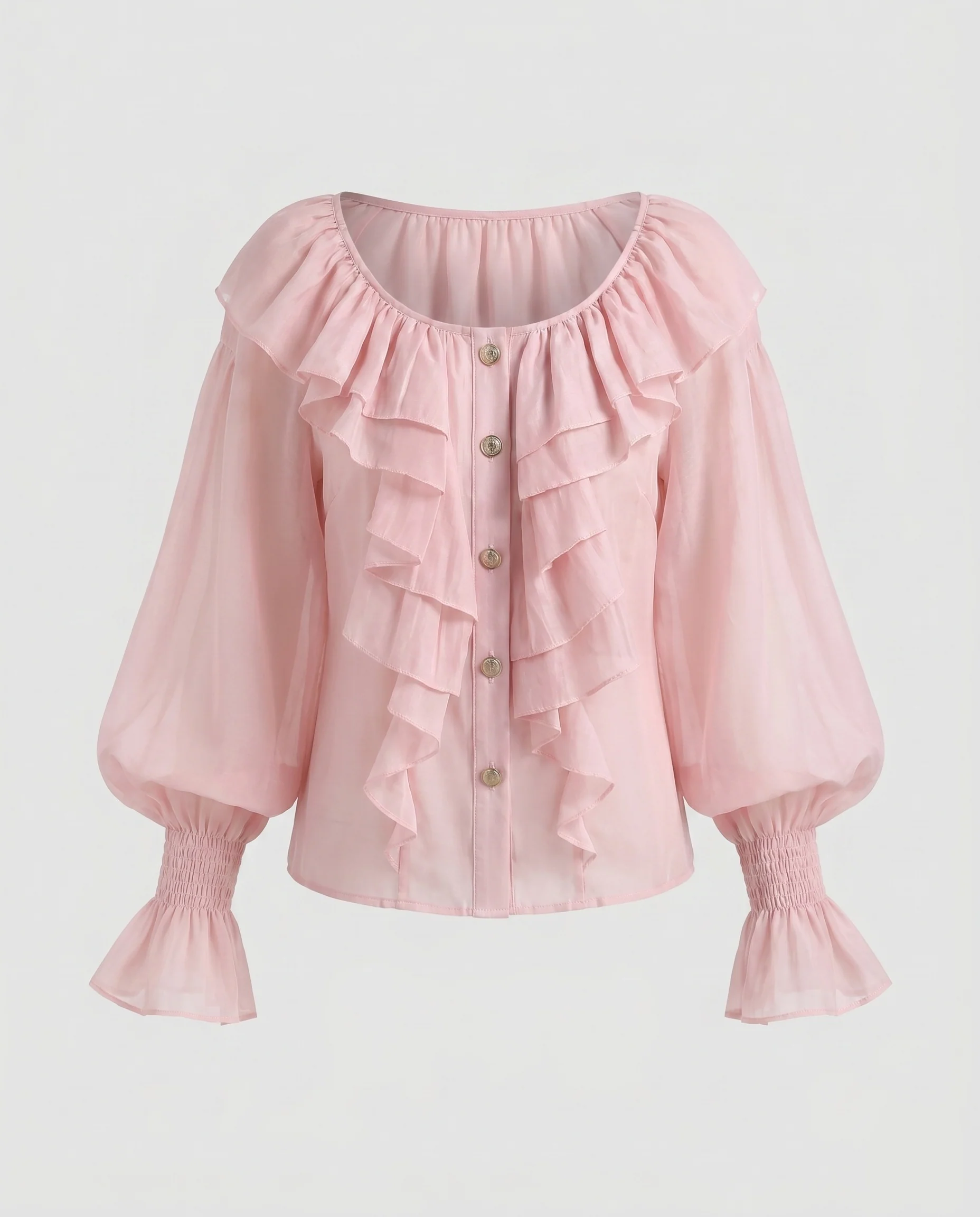 Damen Rüschenbluse mit tailliertem Schnitt und dekorativen Knöpfen R&B - Image 5