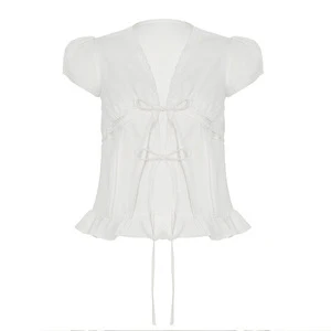 Damen Rüschenbluse mit zarten Schleifendetails und kurzärmeligen Puffärmel Heidi-Mode - Image 6
