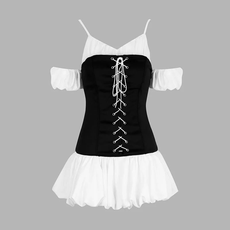 Damen Rüschenkleid mit Schnürung und abnehmbaren Trägern R&B - Image 6