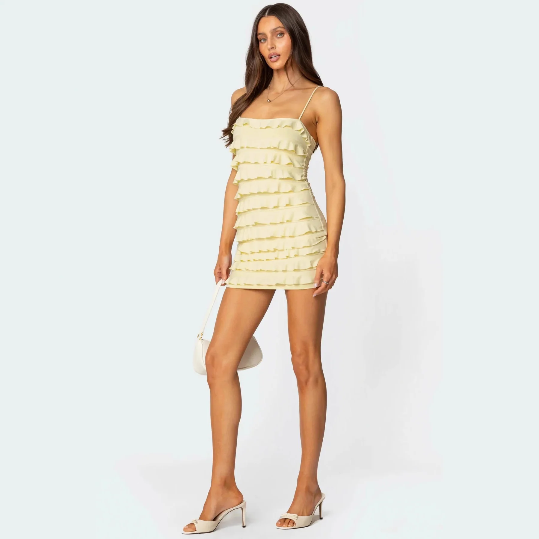 Damen Rüschensommerkleid mit verstellbaren Trägern und figurbetontem Schnitt R&B - Image 3