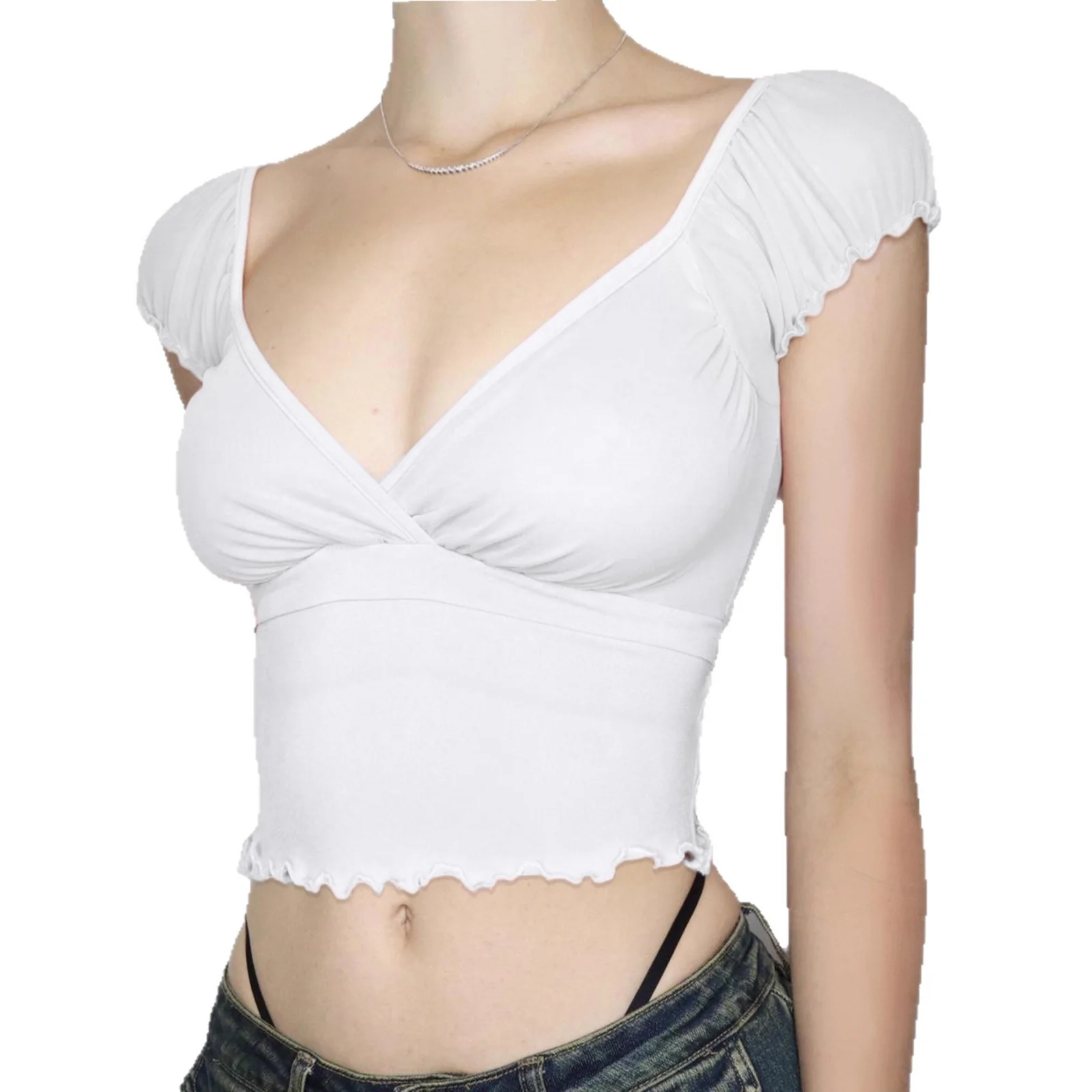 Damen Rüschentop mit weich fließendem Stoff und elegantem V-Ausschnitt R&B - Image 5