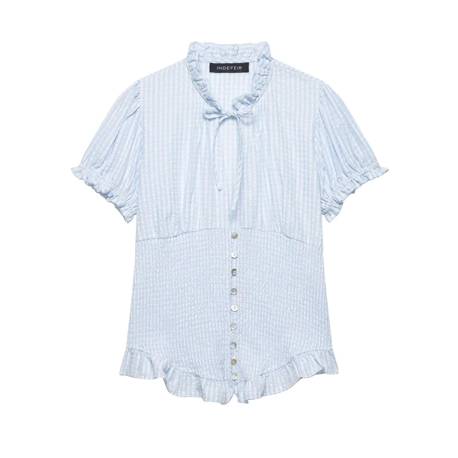 Damen Rüschenbluse mit geschlitztem Kragen und Knopfdetails R&B - Image 2