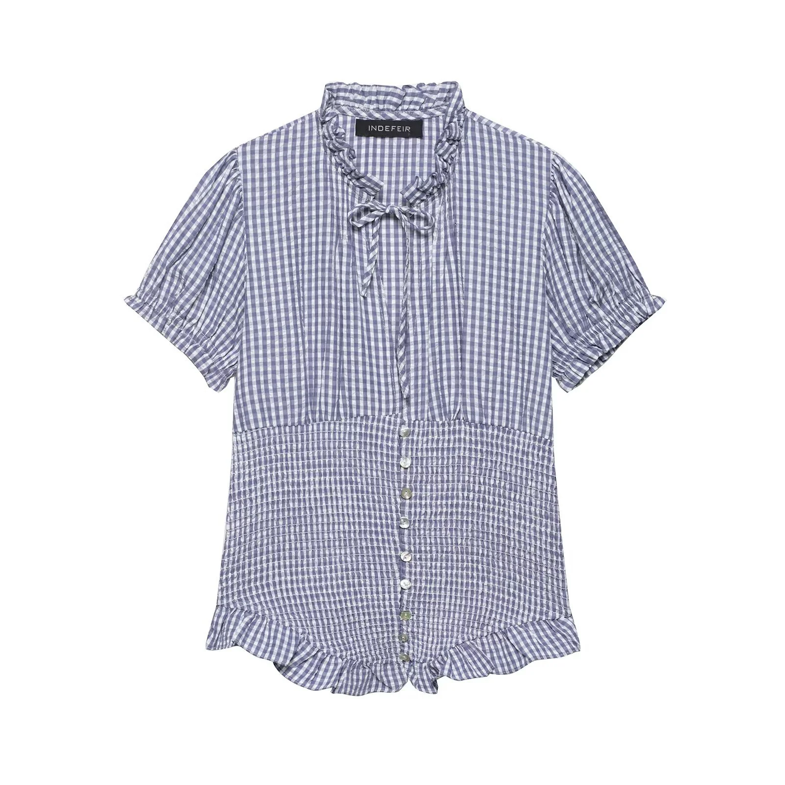 Damen Rüschenbluse mit geschlitztem Kragen und Knopfdetails R&B - Image 6