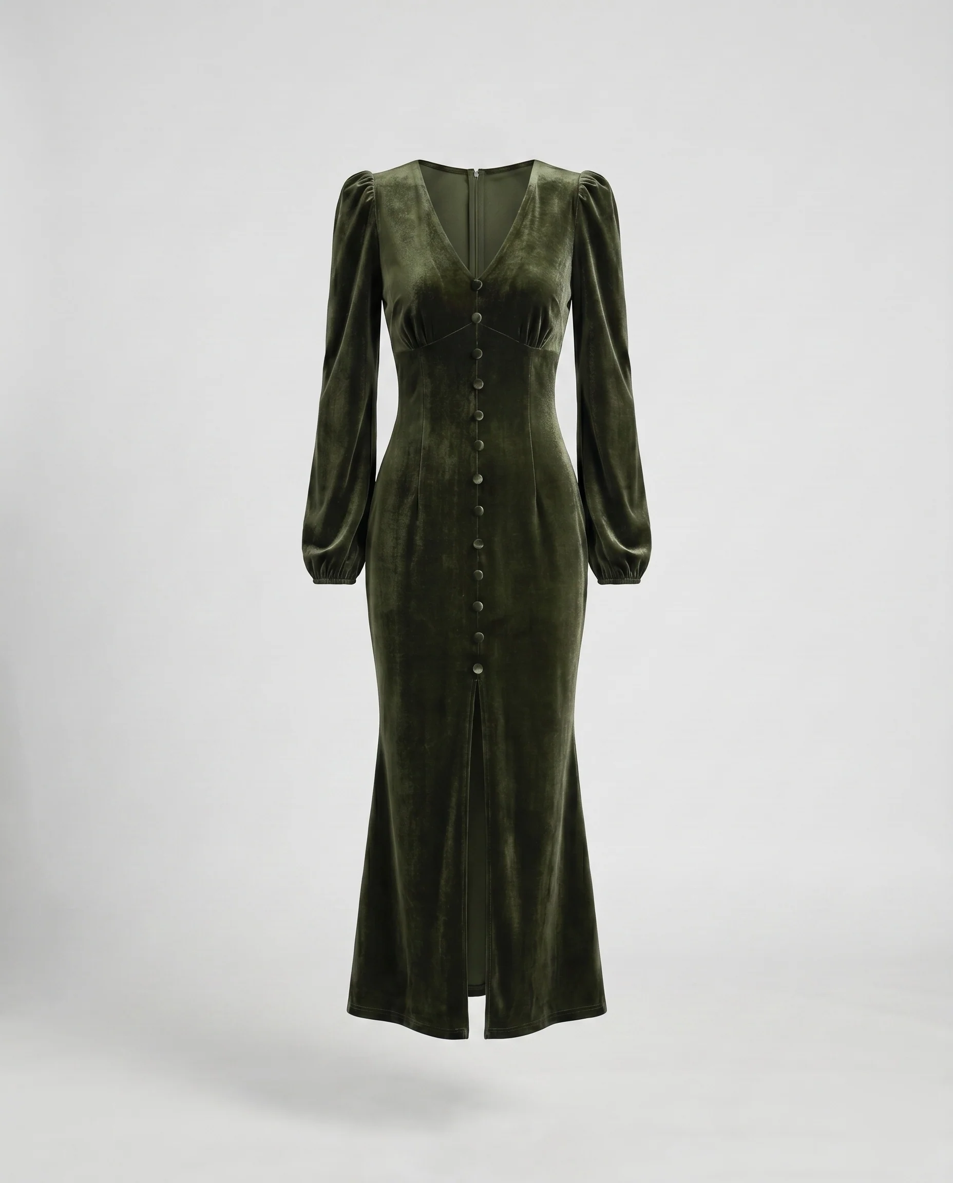 Damen Samt Maxikleid mit Knopfleiste und eleganten Ärmeln R&B - Image 6
