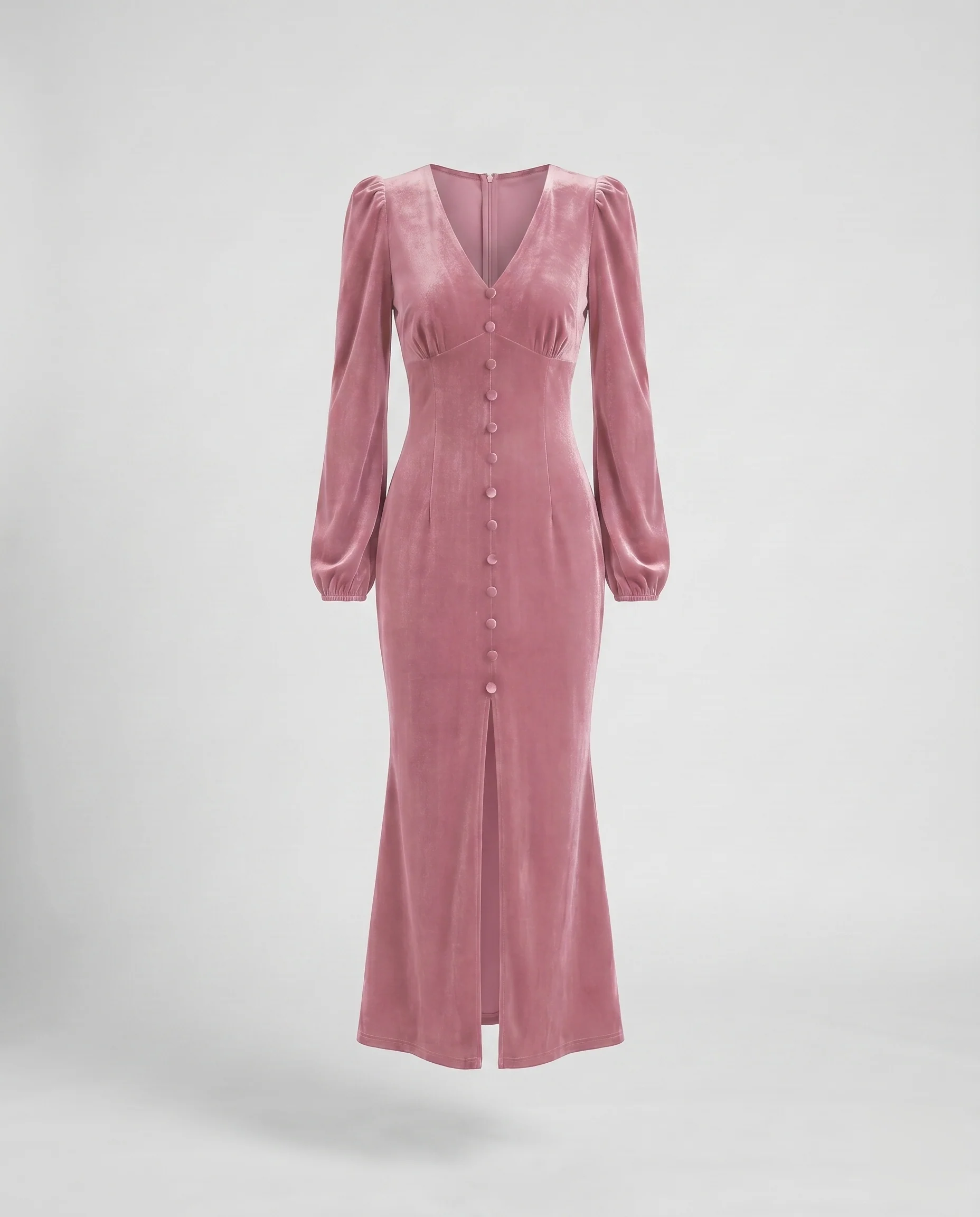 Damen Samt Maxikleid mit Knopfleiste und eleganten Ärmeln R&B - Image 8