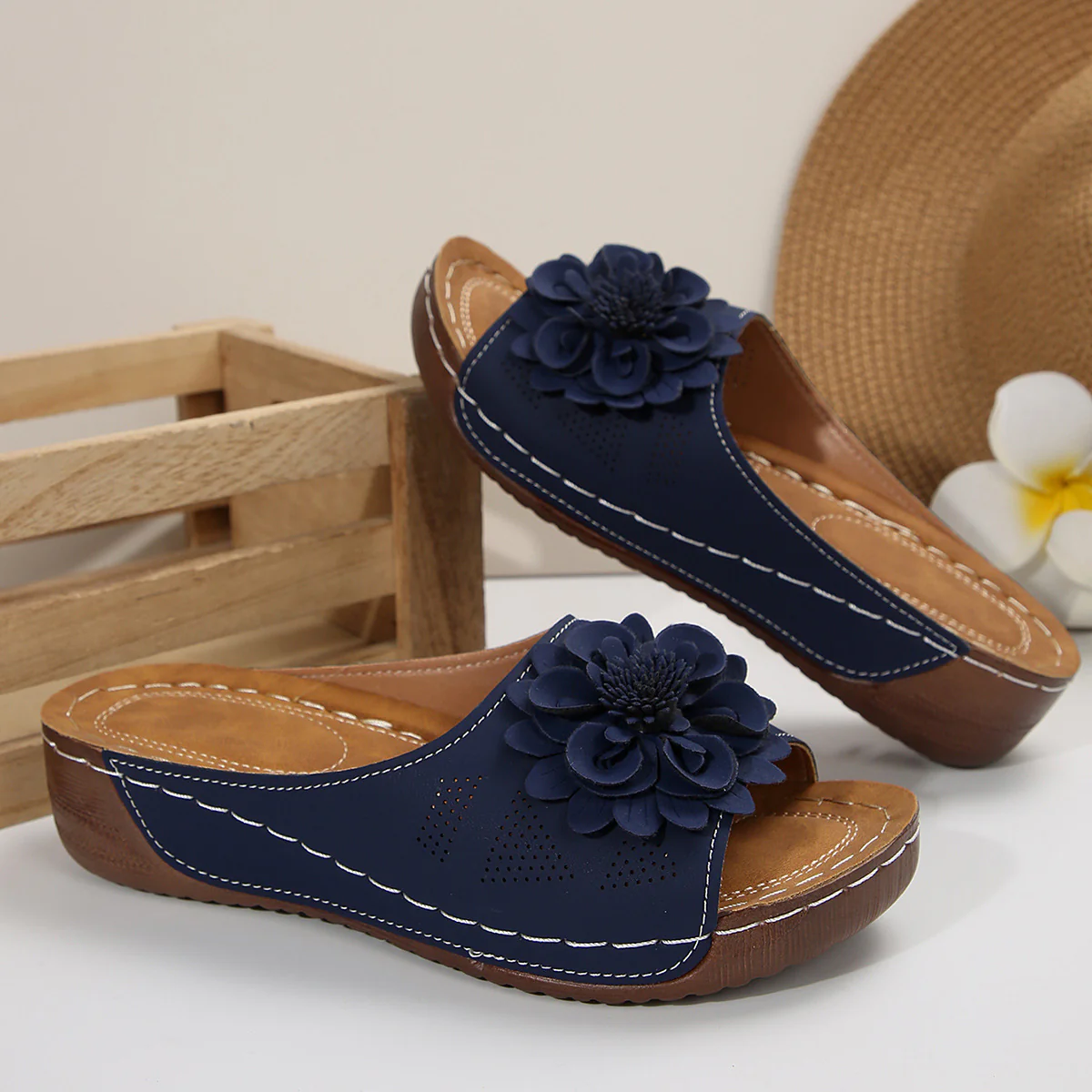 Damen Sandalen mit dekorativer Blüten-Applikation und atmungsaktiver Obermaterialstruktur R&B - Image 22