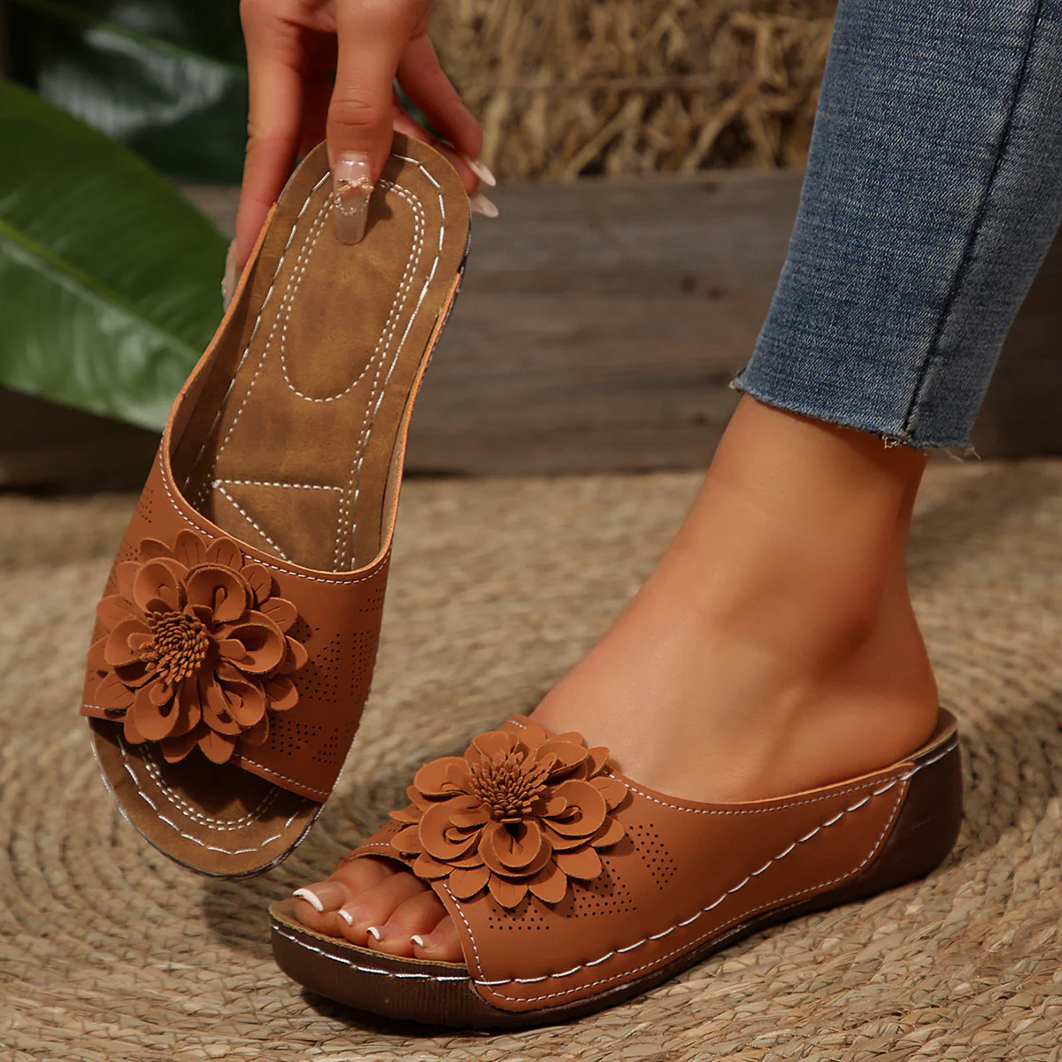 Damen Sandalen mit dekorativer Blüten-Applikation und atmungsaktiver Obermaterialstruktur R&B - Image 25
