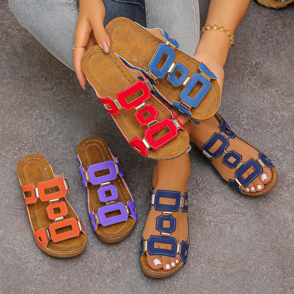 Damen Sandalen mit modischen Zierelementen und bequemem Fußbett R&B - Image 2