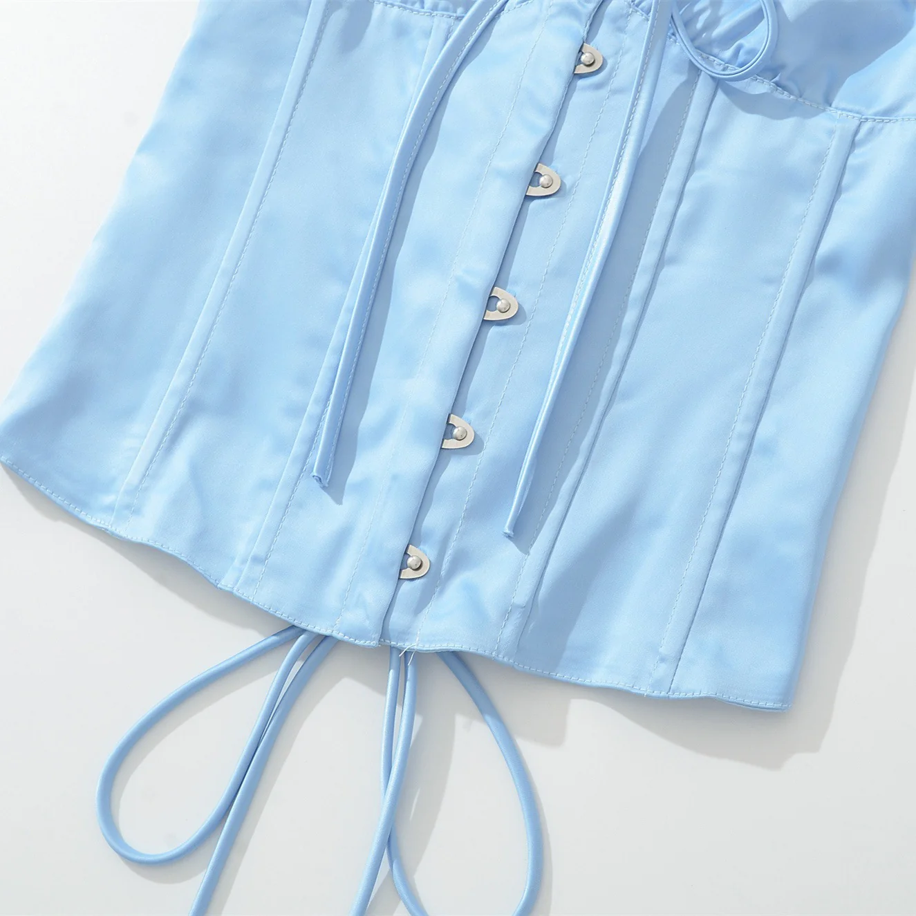 Damen Satin-Nachtkleid mit dekorativen Bindebändern und Knopfleiste R&B - Image 4