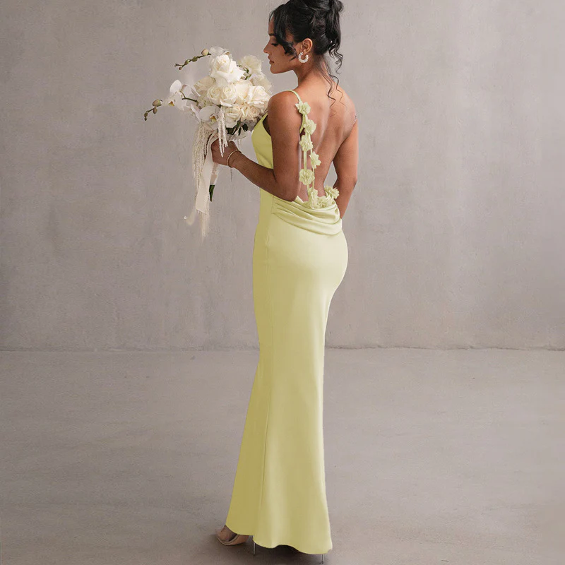 Damen Satin Maxikleid mit zarten Trägern und eleganter Drapierung R&B - Image 4